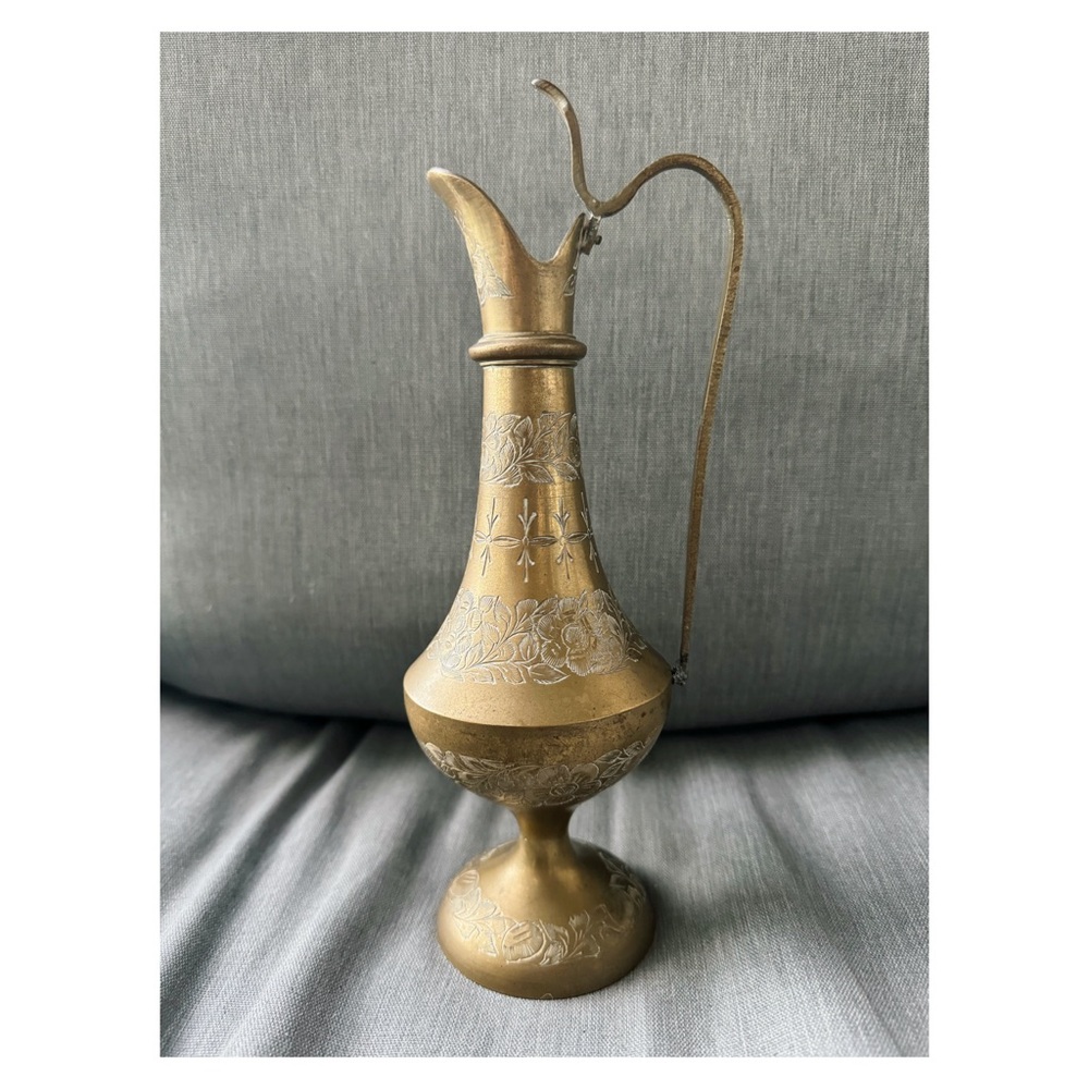 ✨Vintage Sarna Brass Indian Etched Pitcher